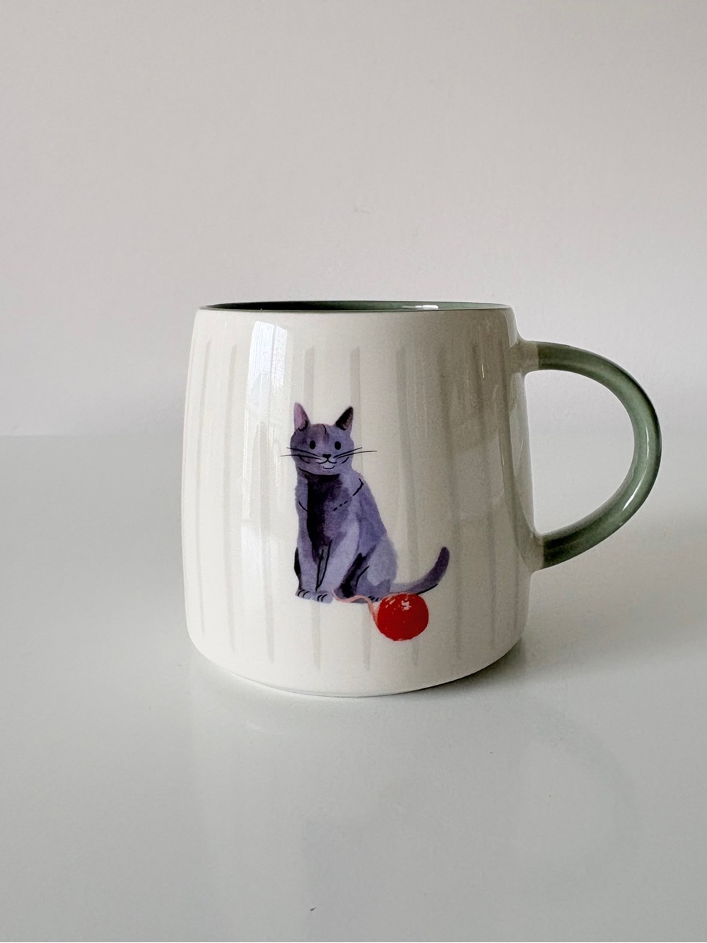 John Lewis & Partners Cat Striped • Fine China Mug • 400ml Cat & Ball of Yarn
